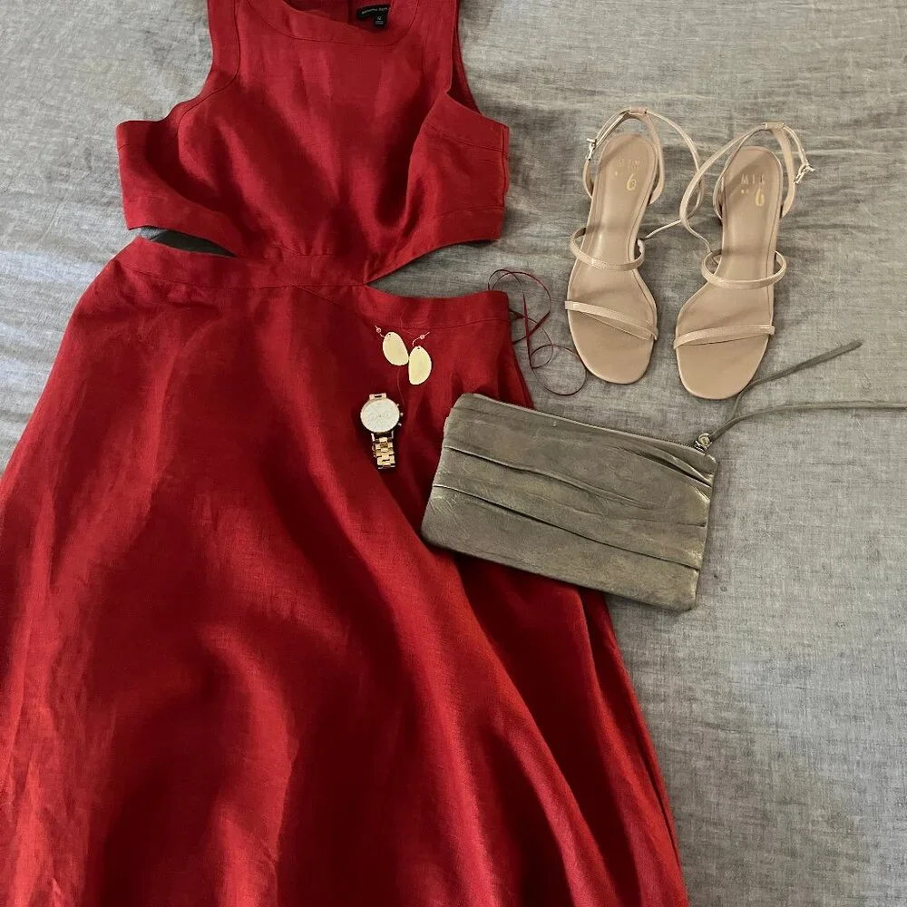 Banana Republic Lina Linen Cutout Dress in Red Embers, Size 12 - Picture 5 of 5